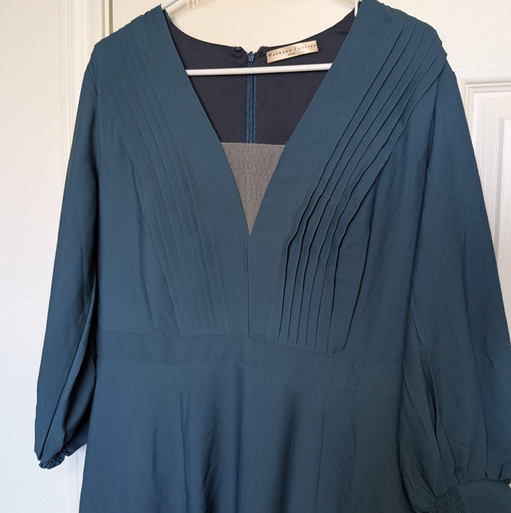 Wayward Fancies eShakti Womens Blue Ombre Pleat Midi Dress L Fairy Dark Romantic - Picture 2 of 12